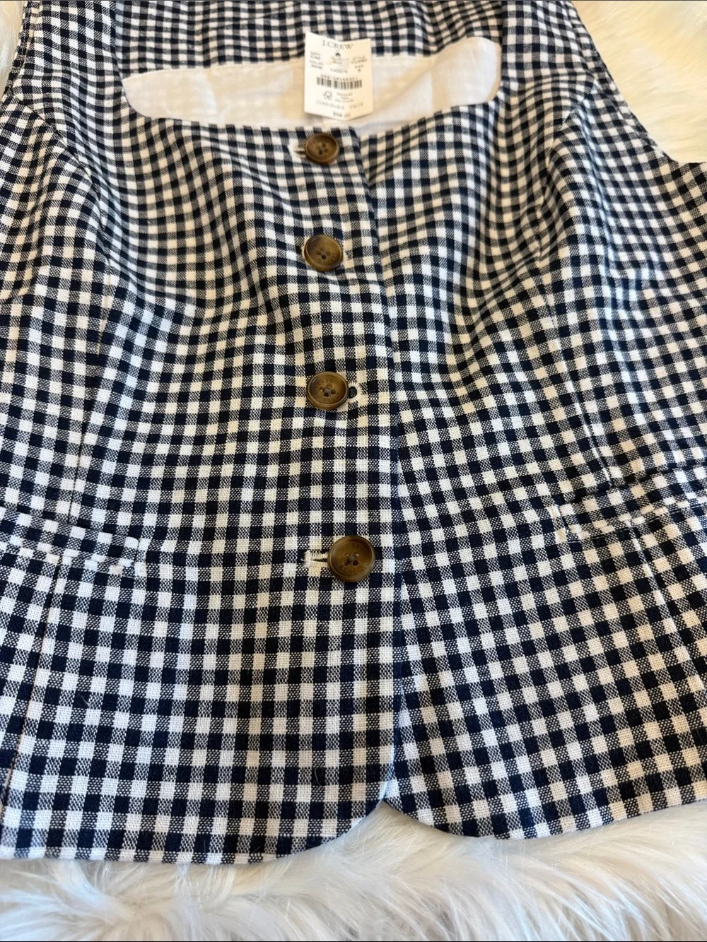 NWT J Crew Factory Gingham Button Front Top - Navy & White - Picture 3 of 6